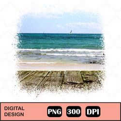 Summer Ocean Landscape Clipart Scene Sky, Sublimation, Digital Design Download, Summer Ocean Beach