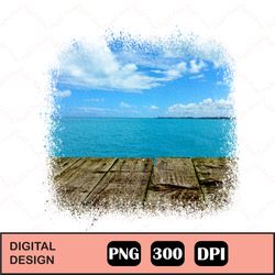Summer Beach Landscape Clipart Dock Png, Sublimation, Digital Design Download, Summer Ocean Beach