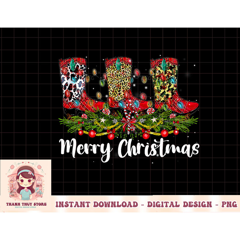 Merry Christmas Leopard Cowboy Boot Western Santa Xmas Light T-Shirt copy.jpg