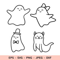 Cute ghost Svg Halloween Dxf Cat ghost Svg File for Cricut Funny Monster Silhouette