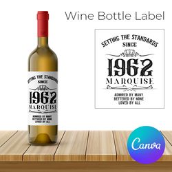 vintage wine label template, party wine bottle label, vintage birthday wine bottle label printable instant download