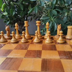 Large vintage wooden chess set USSR 1970s wood board 40x40cm Russian chess