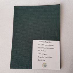 14 count AIDA canvas for cross stitsh, dark green color fabric for embroidery, fabric needlework