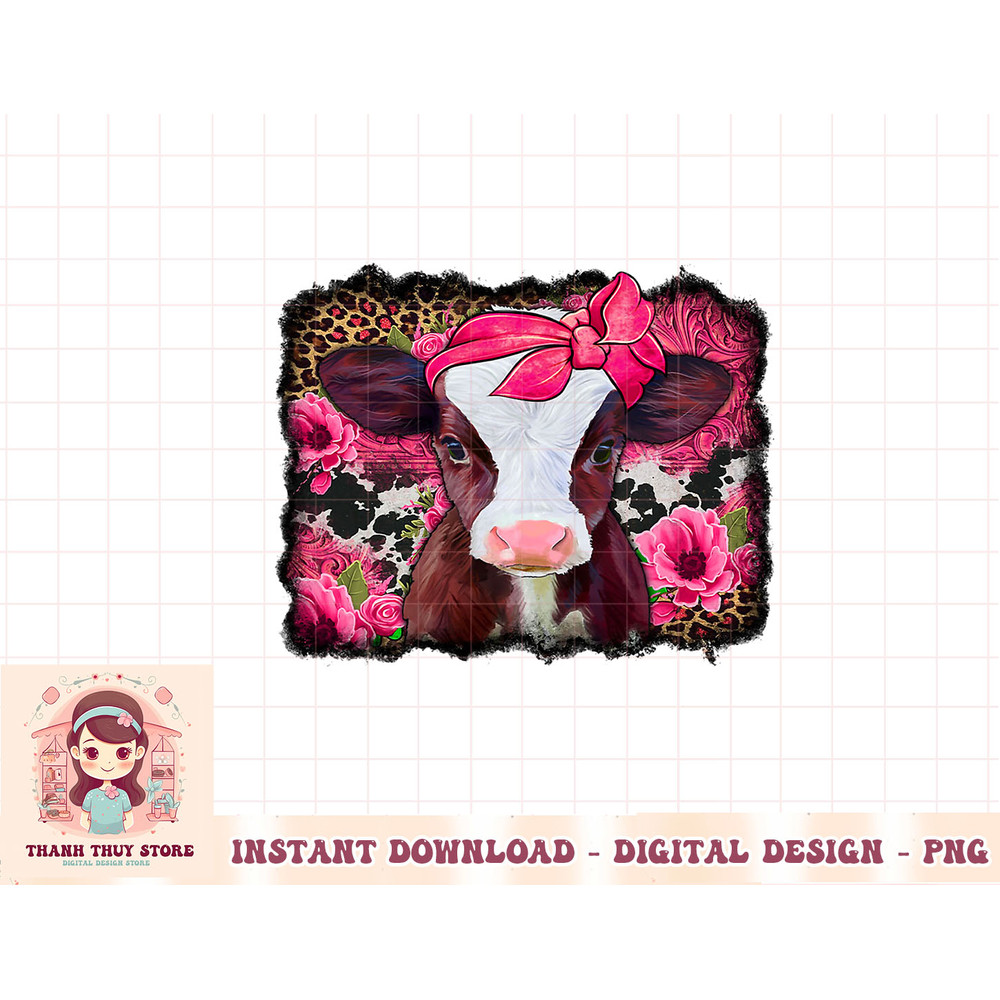 Western Baby Cow With Pink Leopard Flower Cow Lover T-Shirt copy.jpg