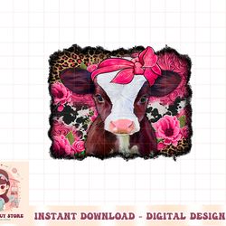 Western Baby Cow With Pink Leopard Flower Cow Lover png