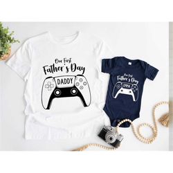 Our First Father's Day Gamer Gift, First Fathers Day Personalized Matching Shirts, Dad & Baby Matching Gaming Shirt, Fat