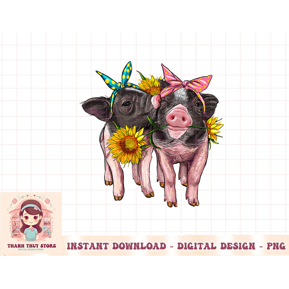 Western Cute Baby Pigs With Sunflower Bandana Animal Farm T-Shirt copy.jpg