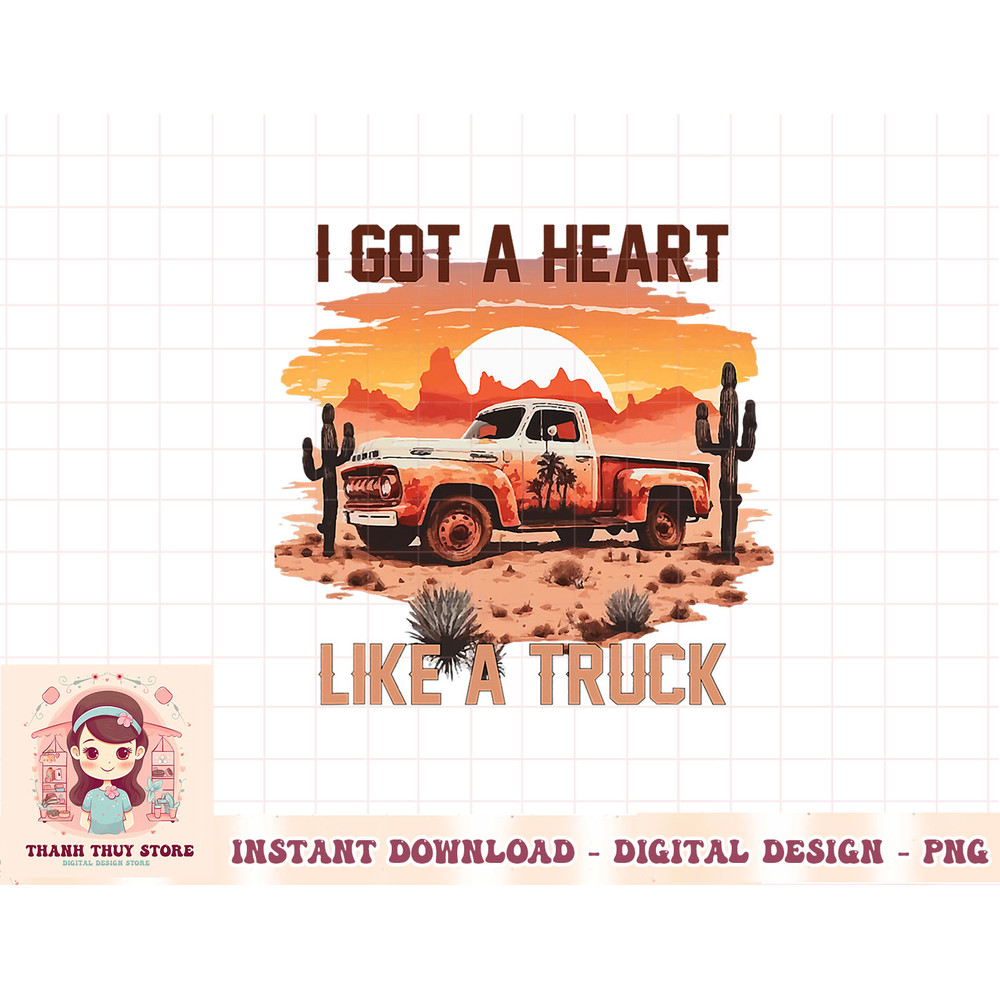 Western Sunset Cowgirl Funny I Got A Heart Like A Truck T-Shirt copy.jpg