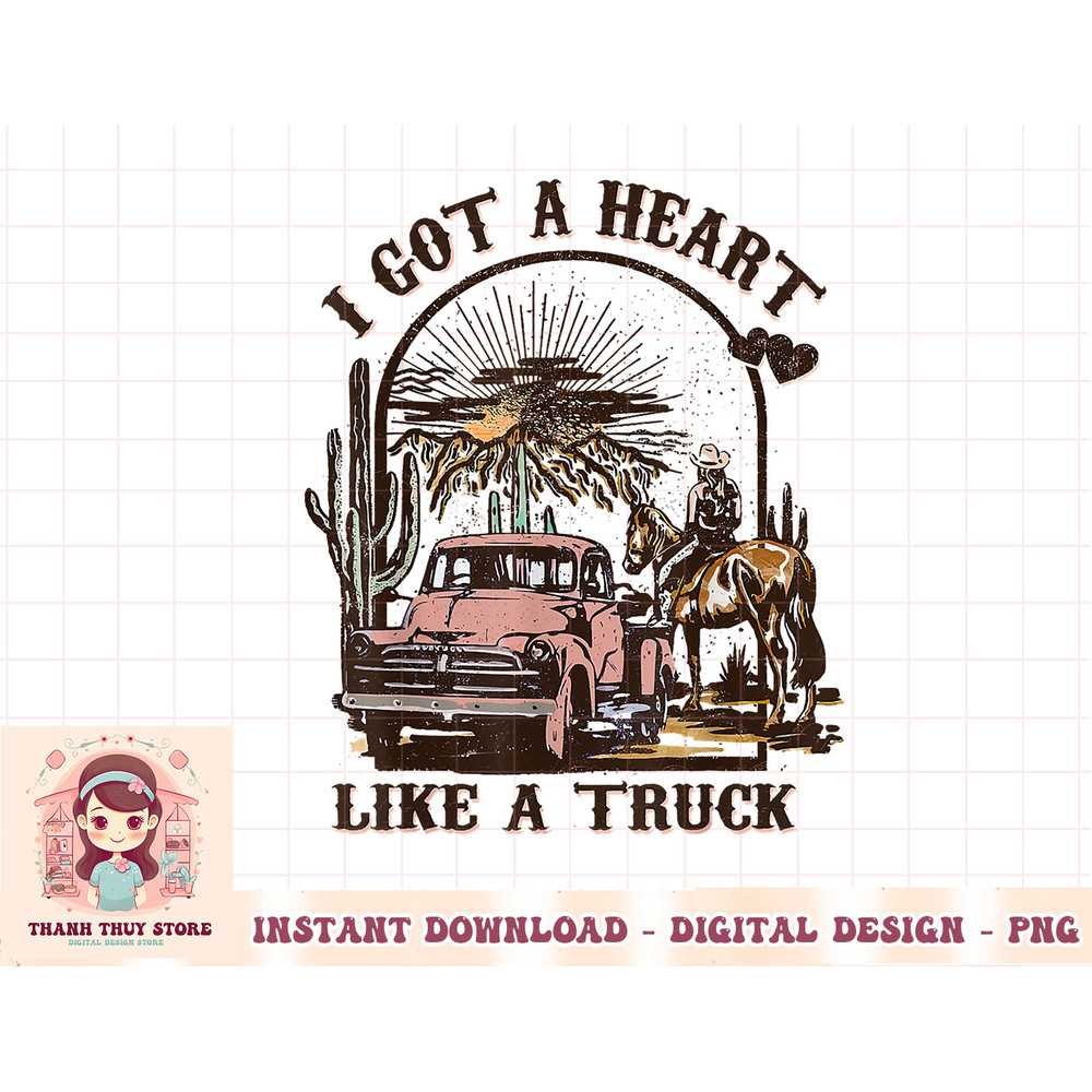 Western Sunset Cowgirl I Got A Heart Like A Truck Long Sleeve T-Shirt copy.jpg