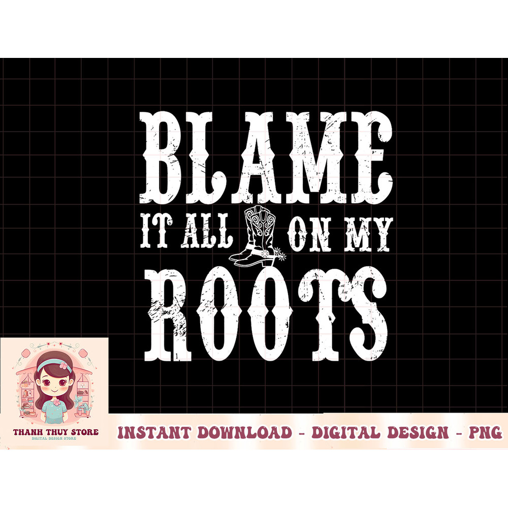 Womens Retro Cowboy Boots Hat Blame It On My Roots Western Cowgirls V-Neck T-Shirt copy.jpg