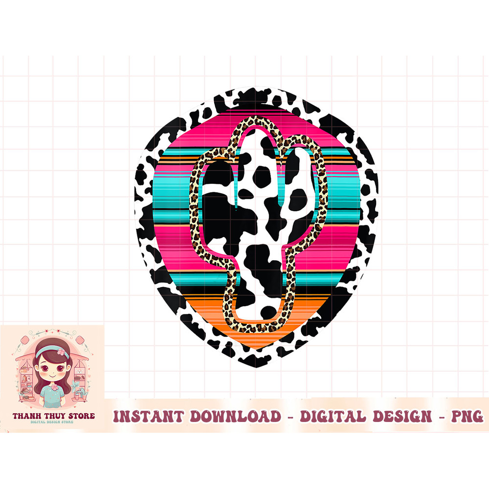 Womens Western Cow Cactus Leopard Cheetha Serape Turquoise pink V-Neck T-Shirt copy.jpg