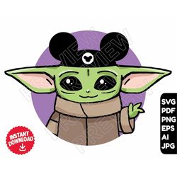 Baby Yoda ears SVG clipart vacay mode , vector cut file