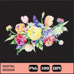 bouquet summer flowers watercolor set, watercolor wildflowers clipart, botanical floral, wild flowers watercolour clip a