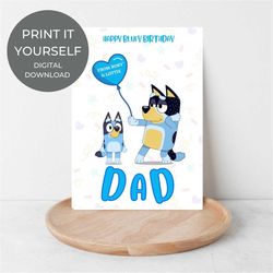digital download, bandit birthday card, dads bluey birthday card, bluey and bingo, bluey birthday party, bingo and bluey