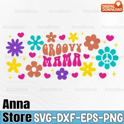 Groovy Mama Boho Libbey Glass Wrap SVG, Boho Flower Power Hippie Mothers Day Libby Can Beer Full Wrap cup svg files for