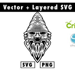 garden gnome bearded head svg & png files for cricut machine , anime svg , manga svg , goku svg