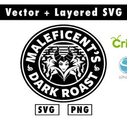 maleficent dark roast die cut vinyl decal svg & png files for cricut machine , anime svg , manga svg , goku svg