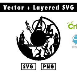 marvel avengers circle die cut vinyl decal svg & png files for cricut machine , anime svg , manga svg , goku svg