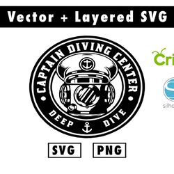 vintage ship captain hat in diving helmet badge design svg & files for cricut machine , anime svg , manga svg , goku svg