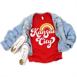 kansas city shirts for girls, kansas city rainbow shirt, cute girls kansas city shirt, youth kc tees, retro kansas city