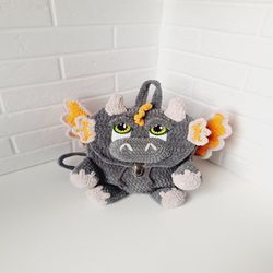 crochet pattern dragon baby backpack, crochet dino backpack pdf, gift for boy, cute little backpack, animal backpack