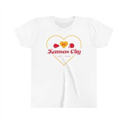 kids love kansas city heart unisex shirt, super bowl lvii kansas city chiefs champs, red, white, pink and dark gray t-sh