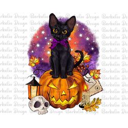 Halloween Black Cat Pumpkin PNG Sublimation Design,Baby Cat With Pumpkin Halloween Png File, Pumpkin Spooky Season Png,D