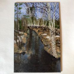 Spring forest landscape original oil painting hand painted modern painting wall art 6x9 inches