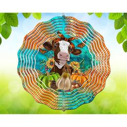 Fall Cow With Pumpkins Wind Spinner Png Sublimation Design,Fall Png,Cow Png,Cow Pumpkins Wind Spinner,Animal Wind Spinne