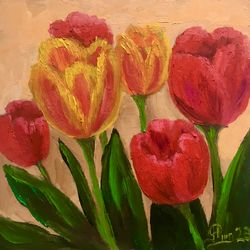 Tulips Painting Small Oil Painting Original Artwork Bright Tulips Artwork Flowers Painting Floral Art Tulips Painting