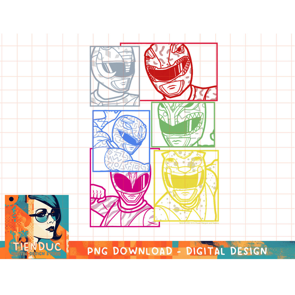 Power Rangers Group Shot Color Silhouette Line Art Panels T-Shirt copy.jpg