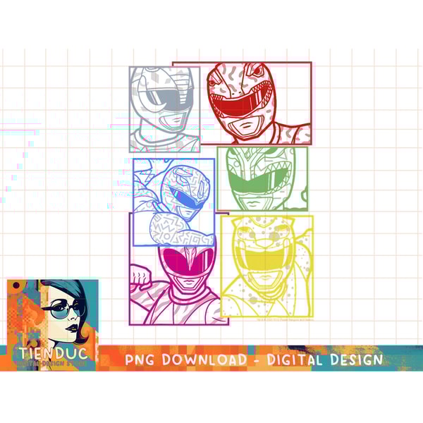 Power Rangers Group Shot Color Silhouette Line Art Panels T- - Inspire ...