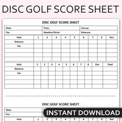 Printable Disc Golf Score Sheet, Disc Golf Scorecard, Frisbee Golf Tracker, Disc Golf Game Log, Editable Template