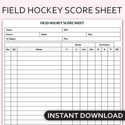 Printable Field Hockey Score Sheet, Team Scoring Tracker, Field Hockey Game Record, Scorekeeping Template