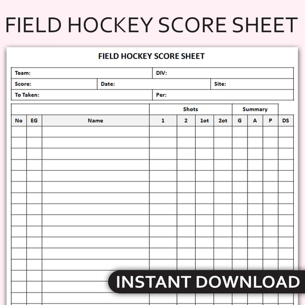 Printable Field Hockey Score Sheet, Team Scoring Tracker, Fi | Inspire ...