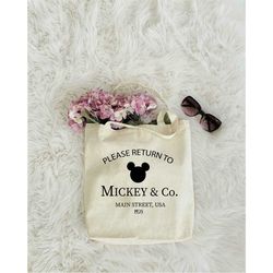 please return to mickey co tote bag, tote bag gift, disneyland tote bag, reusable bag, disney trip tote bag, grocery bag