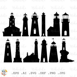 lighthouse svg bundle silhouette cricut files template dxf clipart png
