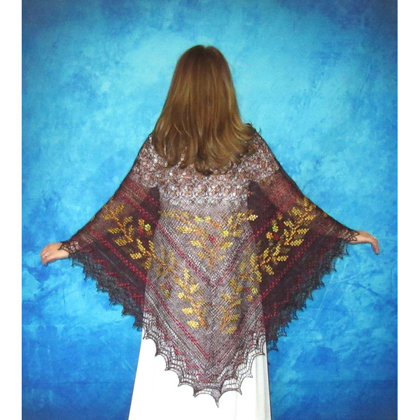 Dark burgundy embroidered large Orenburg Russian shawl, Hand knit cover up, Wool wrap, Handmade stole, Warm bridal cape, Kerchief, Big scarf, gift for a woman.J
