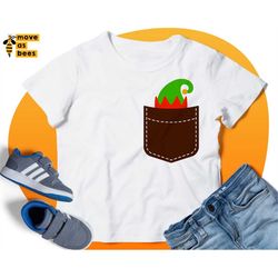Christmas Pocket Svg, Fake Pocket with Elf Hat Svg Design for Baby Christmas Shirt Svg, Boy, Girl File, Cricut, Silhouet