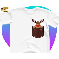Reindeer In Pocket Svg, Baby Christmas Shirt Svg, Cute Rudolph Design for Kids, Children, Boy, Toddler, Infant, Cricut,