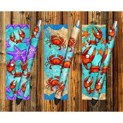 Crab And Starfish Pen Wraps Png Sublimation Design, Red Crab Pen Wrap Png, Sea Creatures Pen Wrap Png, Crab In The Beach