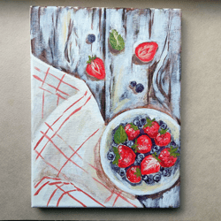 Strawberry still life painting on canvas