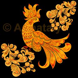 phoenix bird clipart number 2 khokhloma folk art set 7 files