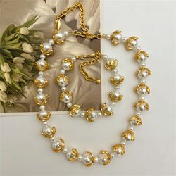 Vintage Luxury Baroque Pearl Necklace Gold Plated Italian Niche Design High Quality Women Jewelry Accessories Birthday