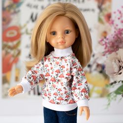 Summer doll outfit red mushroom sweatshirt for 13 inch dolls Paola Reina, Siblies Ruby Red, Little Darling, cute clothes