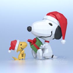 3d Papercraft Snoopy & His Friend At Christmas PDF SVG DXF Templates