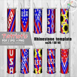 Patriotic Bundle / Rhinestone Tumbler Template 50 stones_row for SS20-5mm  / 10 seamless designs