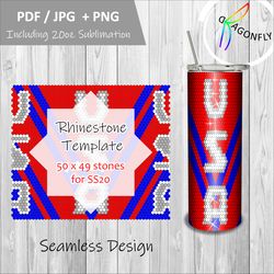 Patriotic Rhinestone Pattern  20 oz. Skinny Straight 50 Stones Wide  5mm/SS20  Tumbler Pattern   - 132