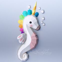 3d Papercraft Seahorse Unicorn Wall Sculpture PDF SVG DXF Templates