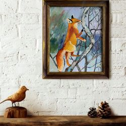 Framed Fox Painting Original Oil Painting Animal Wall Art